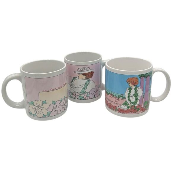 Diane Hanson Young Vintage Hawaii Set of 3 Mugs 12 oz - Picture 1 of 6